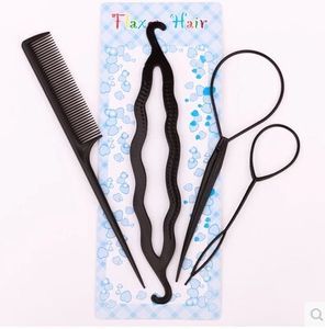 韩版发饰百变盘发器四件套美发工具大小穿发针双钩尾针尖尾梳饰品